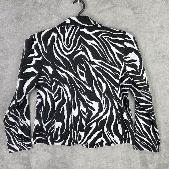 Womens Notations Black White Zebra Print Lined Blazer Jacket Polyester Size L - Picture 4 of 7